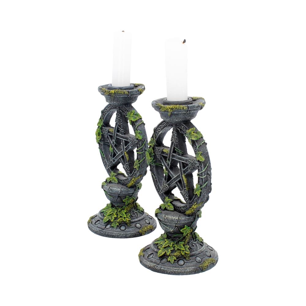 CANDLESTICKS - WICCAN - PENTAGRAM CANDLE HOLDERS - SET OF TWO