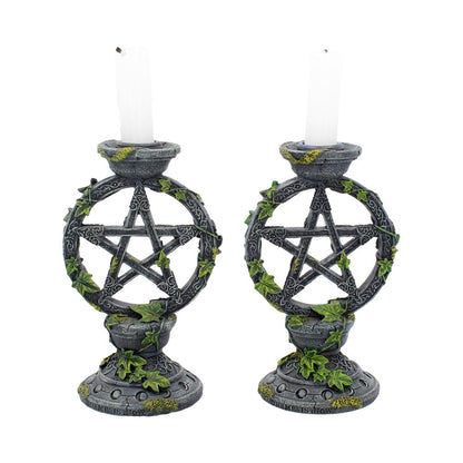 CANDLESTICKS - WICCAN - PENTAGRAM CANDLE HOLDERS - SET OF TWO