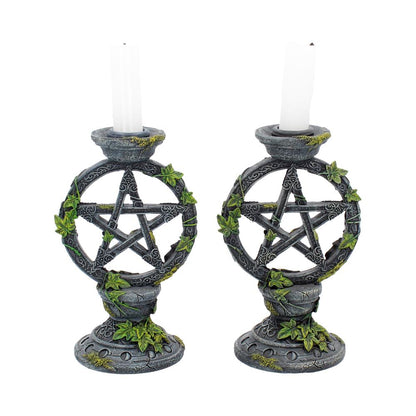 CANDLESTICKS - WICCAN - PENTAGRAM CANDLE HOLDERS - SET OF TWO
