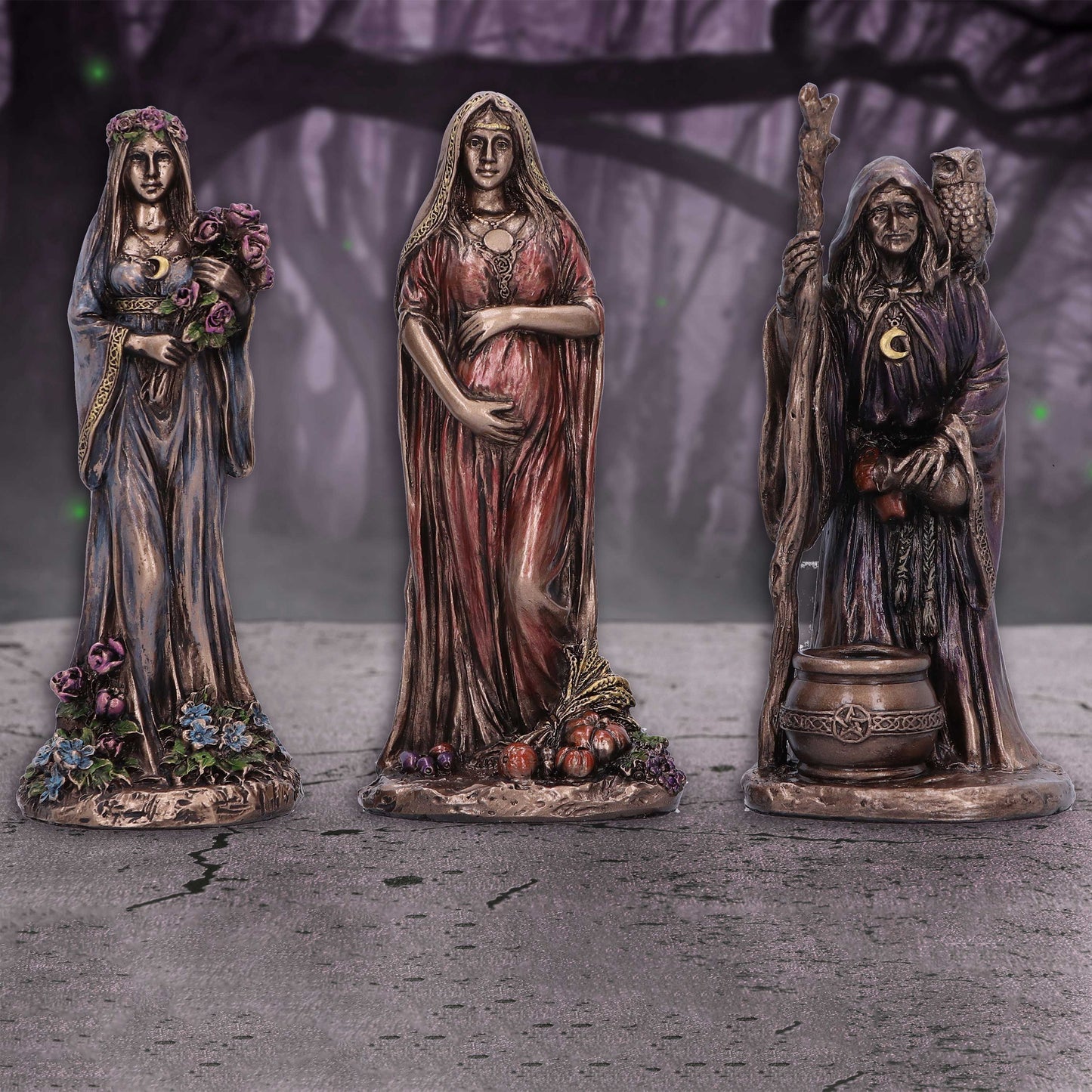 THE MAIDEN, MOTHER & CRONE TRINITY FIGURINES - BRONZE FINISH