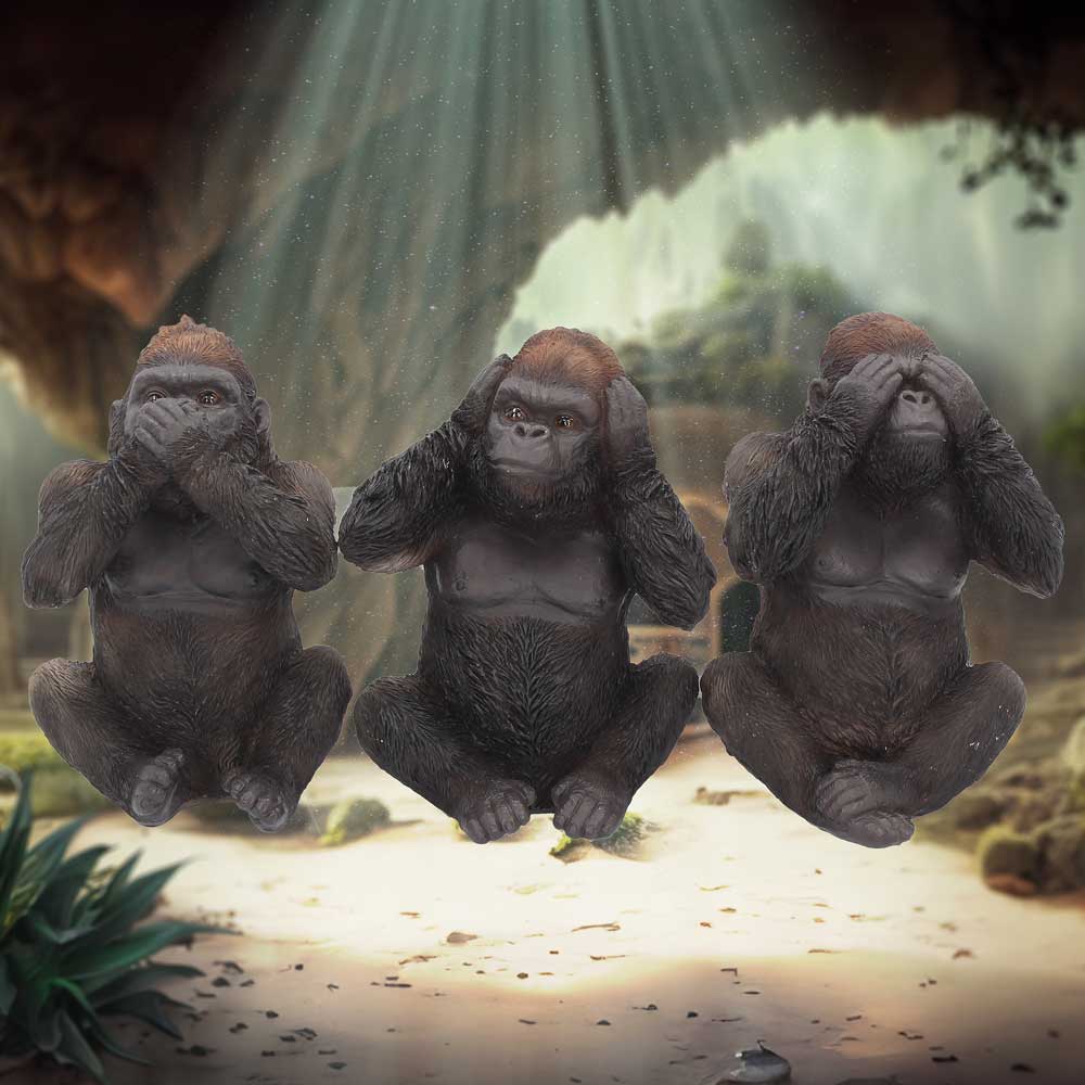 THREE WISE GORILLAS - SEE NO EVIL, HEAR NO EVIL, SPEAK NO EVIL