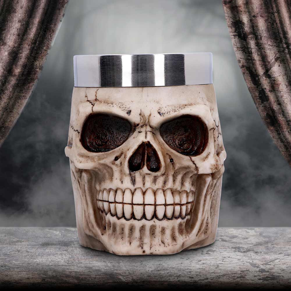 GRINNING SKULL TANKARD WITH STAINLESS STEEL LINER 16cm