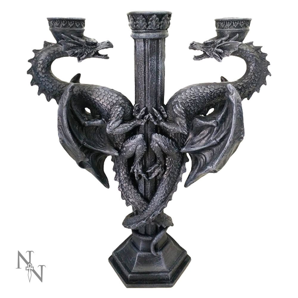 DRAGON CANDELABRA - BLACK GOTHIC TRIPLE CANDLE HOLDER 29cm