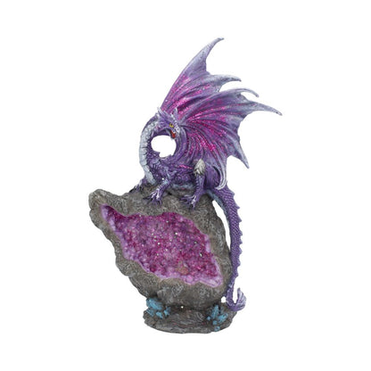 AMETHYST CUSTODIAN - FANTASY PURPLE DRAGON GUARDING A GEODE 22cm